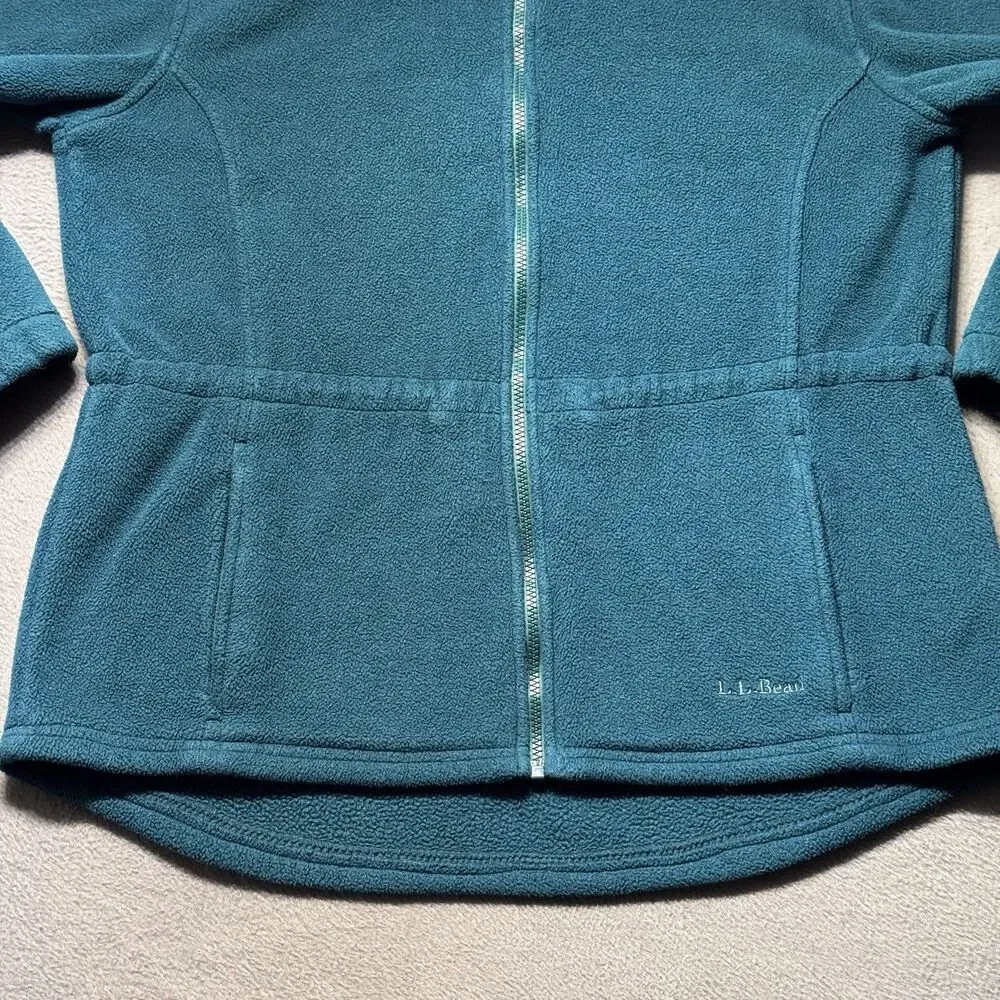 LL Bean Womens Medium Regular Fleece Jacket Teal Green Full Zip Outdoor Warm EUC